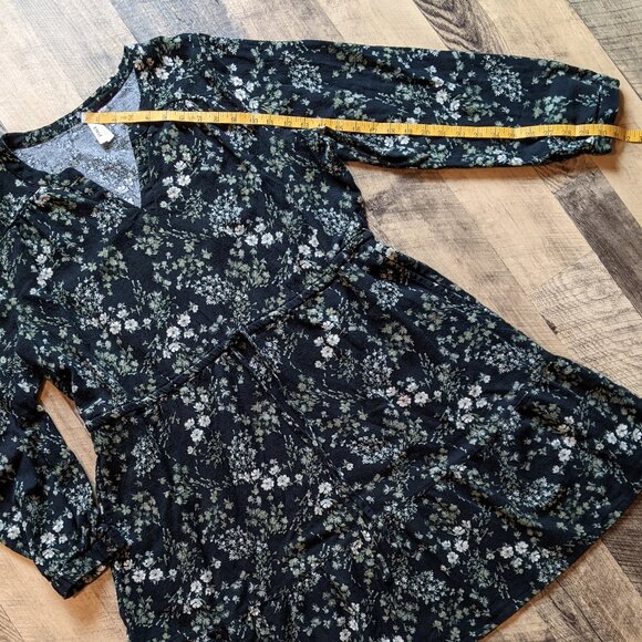 Pact Cafe Crepe Tiered Dress Black Floral Cotton XL - Picture 5 of 7